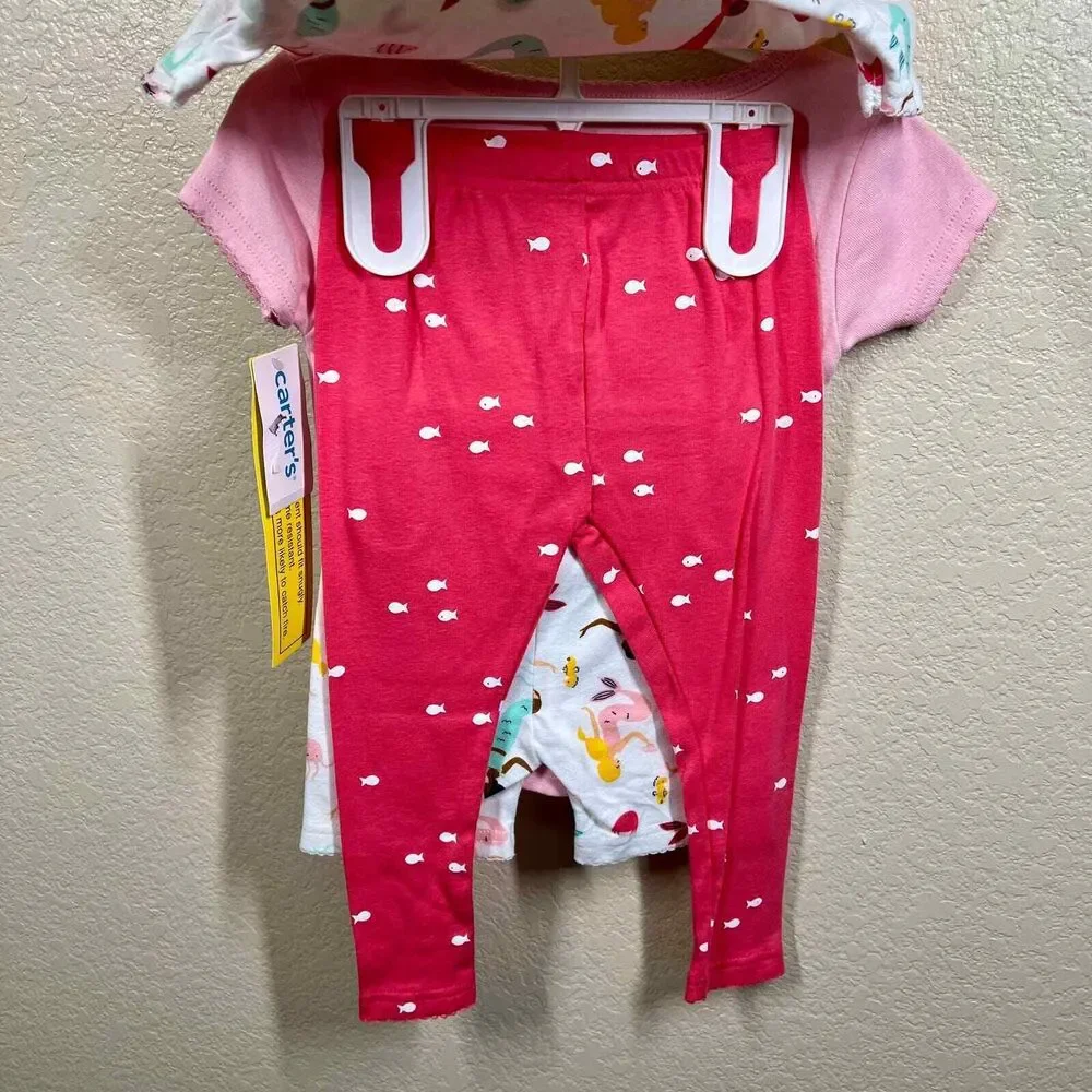 Carters Girl 24 months 4-Piece Pink Mermaid 100% Snug Fit Cotton Pajamas